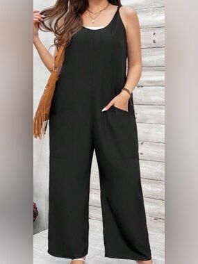 Shein Wide Leg Black Tank Jumpsuit